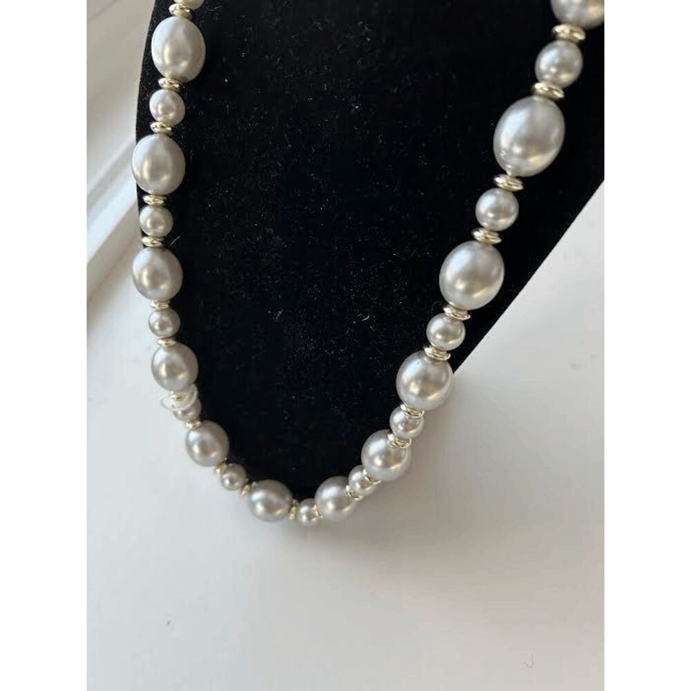 Vintage Elegant Soft Silver Tones Beaded Necklace